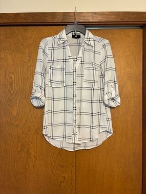 Iz Byer White and Black Plaid Button-Down Shirt